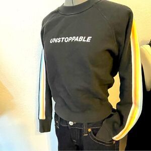 Spiritual Gangster gray sweatshirt “unstoppable” with rainbow stripe sleeves S